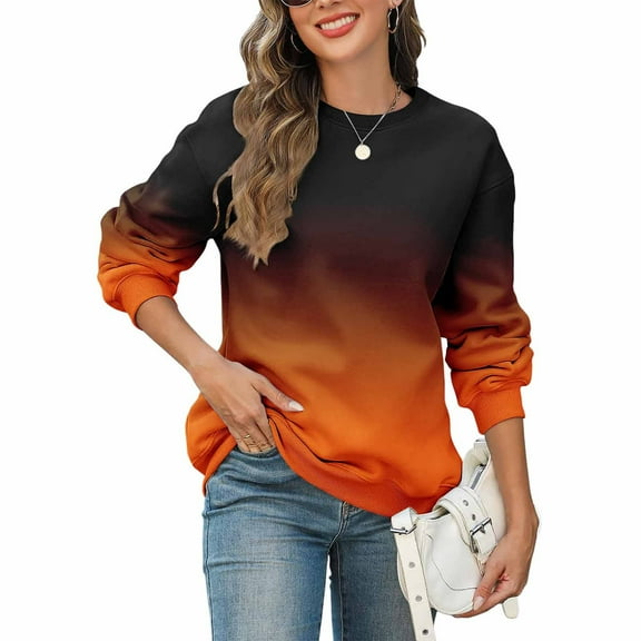 tarylea Crew Neck Sweatshirt for Women Long Sleeve Gradient Color Pullover Cinch Cuff Loose Tops Casual Fall Dressy Tops