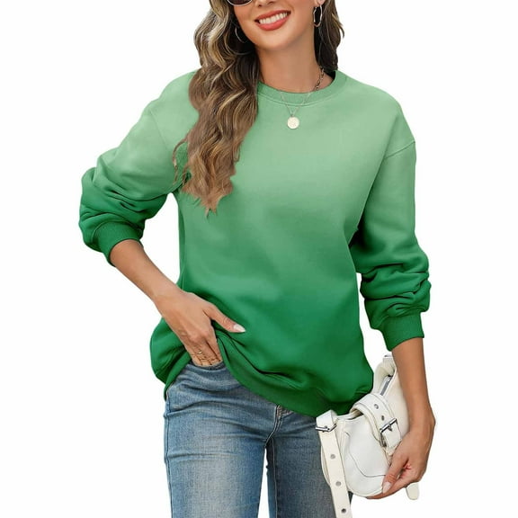 tarylea Crew Neck Sweatshirt for Women Long Sleeve Gradient Color Pullover Cinch Cuff Loose Tops Casual Fall Dressy Tops