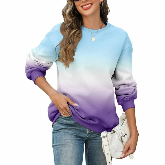 tarylea Crew Neck Sweatshirt for Women Long Sleeve Gradient Color Pullover Cinch Cuff Loose Tops Casual Fall Dressy Tops