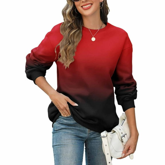 tarylea Crew Neck Sweatshirt for Women Long Sleeve Gradient Color Pullover Cinch Cuff Loose Tops Casual Fall Dressy Tops