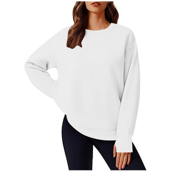 tarylea Crew Neck Sweatshirt for Women Long Sleeve Pullover with Thumb Holes Solid Color Tops Casual Loose Basic Athletic Tops