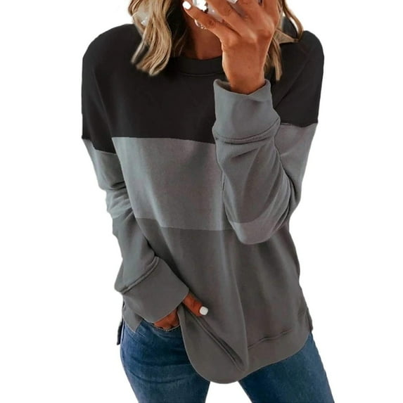 tarylea Crew Neck Sweatshirt for Women Long Sleeve Split Hem Color Blocked Pullover Casual Loose Dressy Fall Tops
