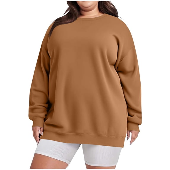tarylea Crew Neck Sweatshirt for Women Plus Size Long Sleeve Pullover Solid Color Loose Tops Casual Trendy Fall Workout Tops