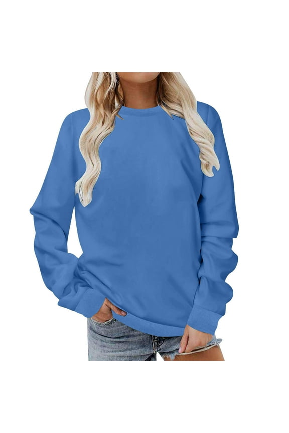 Crew Neck Sweatshirt for Women Solid Color Long Sleeve Pullover Casual Loose Athletic Workout Fall Tops