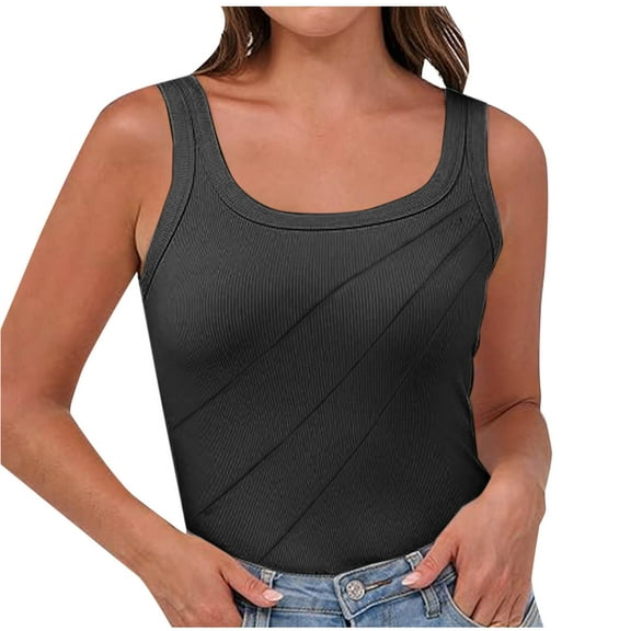 tarylea Crop Tops for Women Ribbed Knit U Neck Tops Sleeveless Wide Strap camisole Slim Fitted Athletic Sports Tops