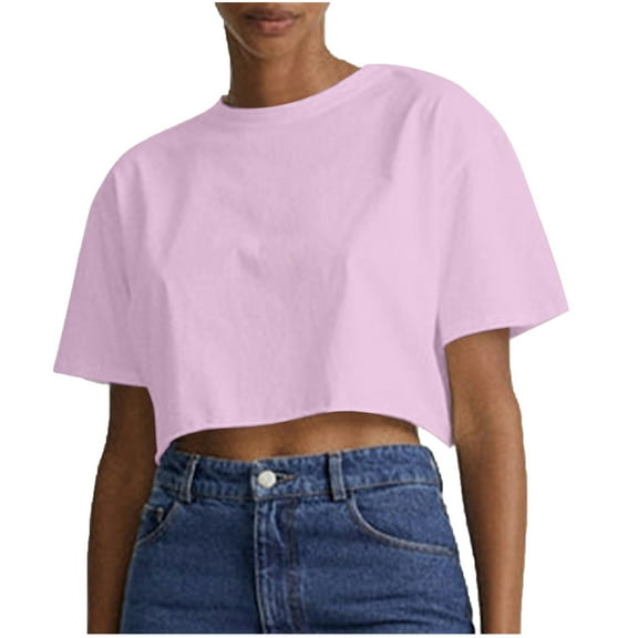 ZyeKqe Crop Tops for Women Short Sleeve High Neck Basic Shirts Casual Summer Solid Color Tee Blouses