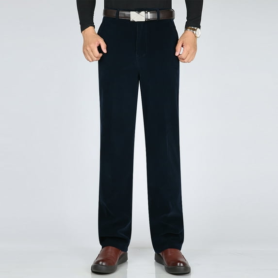 tarylea Dress Pants for Men Corduroy Button Waist High Rise Trousers Solid Color Straight Leg Pants with Pockets Casual Fitted Pants
