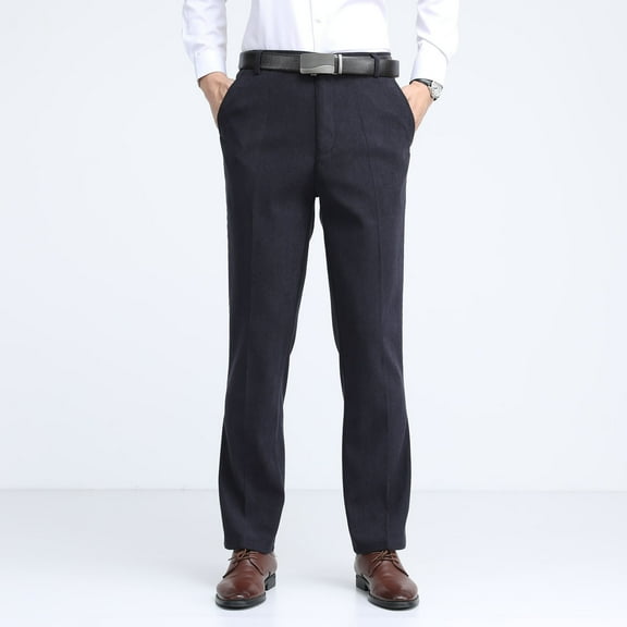 tarylea Dress Pants for Men Corduroy Straight Leg High Rise Trousers Solid Color Button Waist Pants with Pockets Casual Office Pants