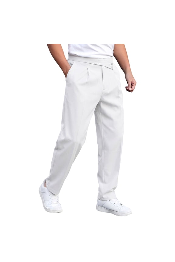 Dress Pants for Men Flat Front Straight Leg Mid Rise Trousers Casual Comfy Work Business Plain Pants[2XL,White]