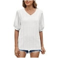 thumbnail image 1 of tarylea Dressy Casual Tops for Women Eyelet Puff Short Sleeve Shirts V Neck Loose Fitted Blouses Tunic Top, 1 of 8
