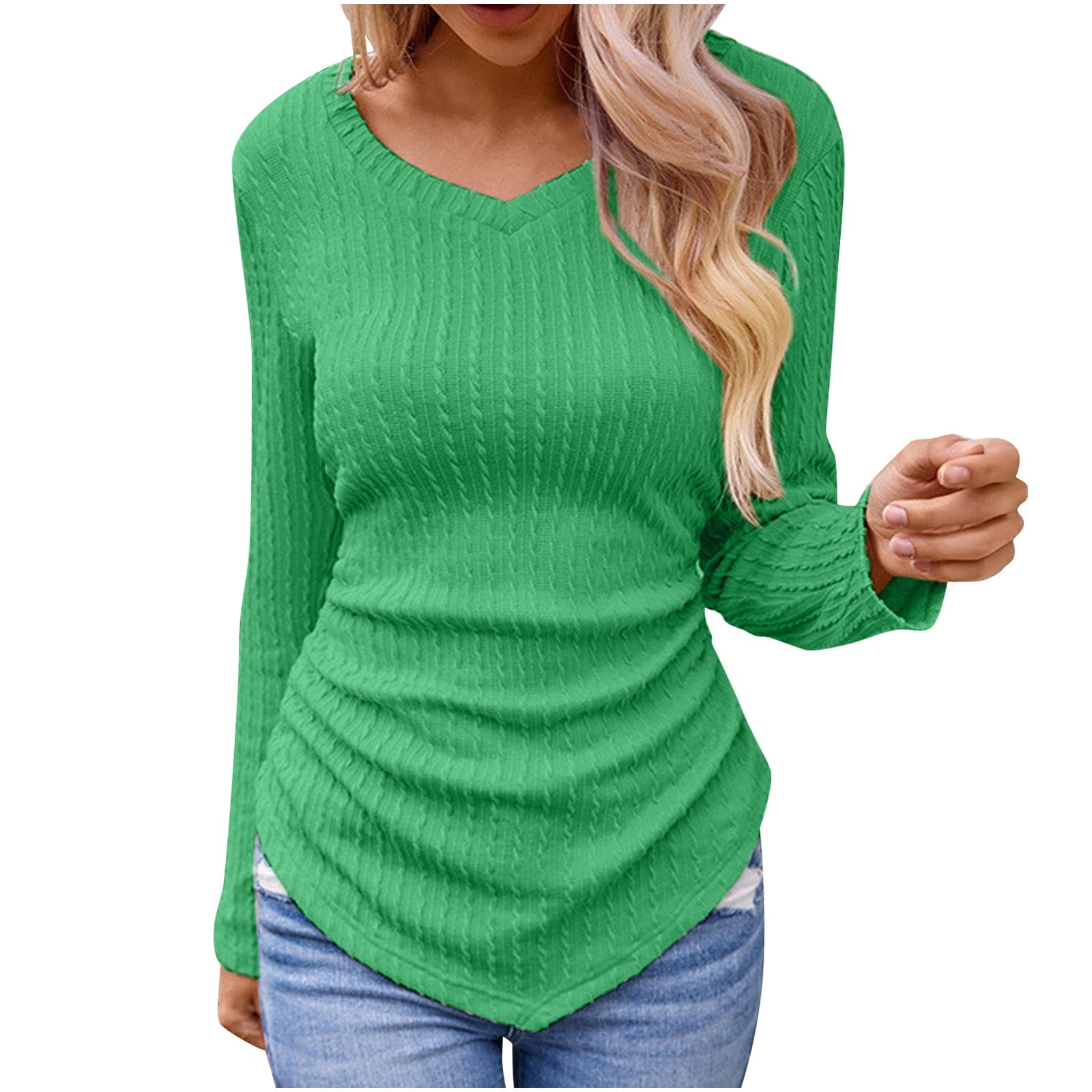Women's Henley Shirts Long Sleeve V Neck Ribbed Button Knit Sweater