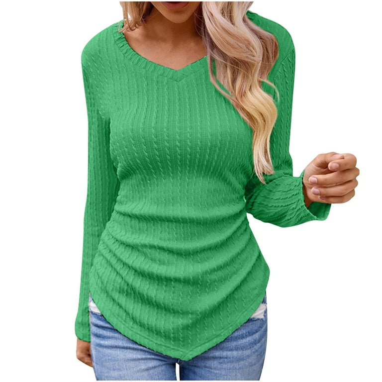 tarylea Dressy Tops for Women V Neck V Shaped Hem Tops Long Sleeve