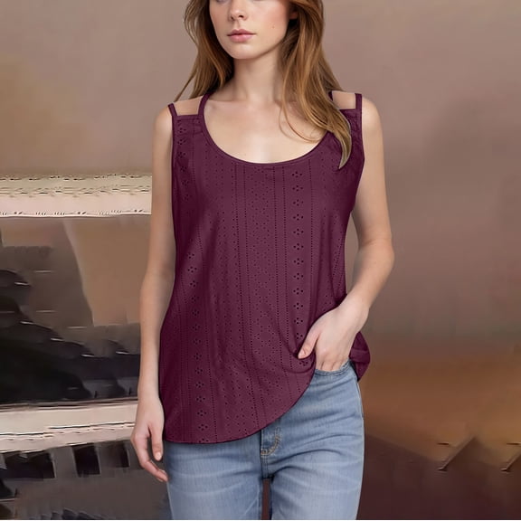 tarylea Eyelet Tank Tops for Women Sleeveless Round Neck Spaghetti Strap Tunic Camisole Casual Dressy Summer Blouse Tops