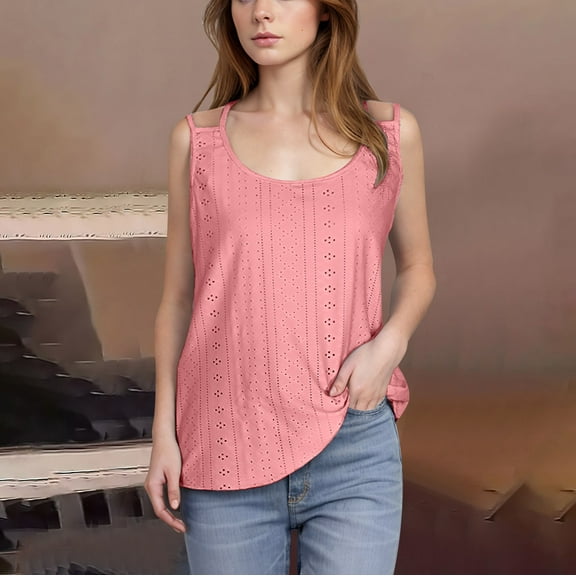 tarylea Eyelet Tank Tops for Women Sleeveless Round Neck Spaghetti Strap Tunic Camisole Casual Dressy Summer Blouse Tops