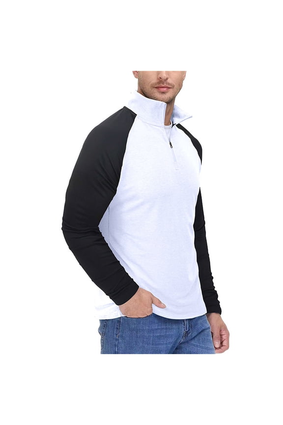 Fall Tops for Men Long Sleeve Standing Collar Zip up Pullover Casual Fitted Color Blocked Comfy Tops