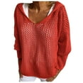 thumbnail image 1 of tarylea Fall Tops for Women 3/4 Sleeve Knitted Hoodie Solid Color Loose Pullover Casual Comfy Shirts Vacation Dailywear, 1 of 4