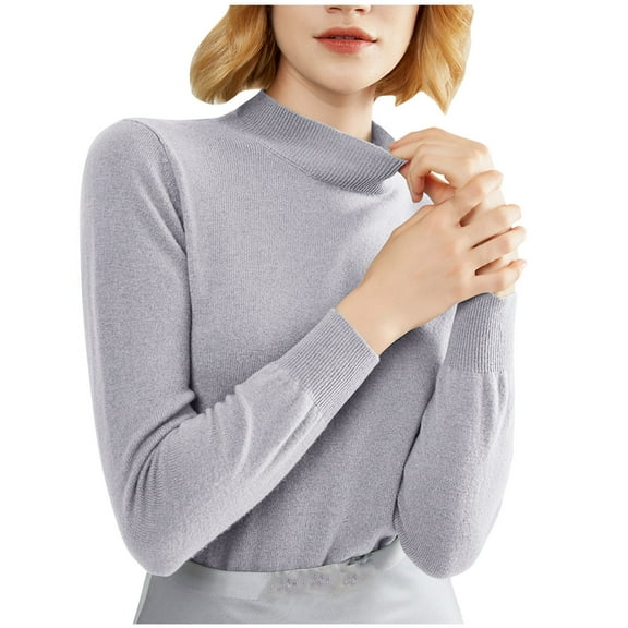 tarylea Fall Tops for Women Half High Neck Knitted Sweater Long Sleeve Solid Color Pullover Casual Loose Stretch Comfy Tops