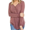 thumbnail image 1 of tarylea Fall Tops for Women V Neck Chest Button Tunic U Shaped Hem Long Sleeve Tops Loose Casual Shirts, 1 of 6