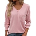 thumbnail image 1 of tarylea Fall Tops for Women V Neck Long Sleeve Tshirts Chest Pocket Loose Shirts Trendy Casual Dailywear, 1 of 2