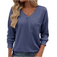 thumbnail image 1 of tarylea Fall Tops for Women V Neck Long Sleeve Tshirts Chest Pocket Loose Shirts Trendy Casual Dailywear, 1 of 2