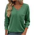 thumbnail image 1 of tarylea Fall Tops for Women V Neck Long Sleeve Tshirts Chest Pocket Loose Shirts Trendy Casual Dailywear, 1 of 2