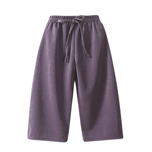 tarylea Girl Clothes Elastic Waist Tie Front Flare Pants Solid Color Wide Leg Trousers Casual Loose Fall Cute Pants