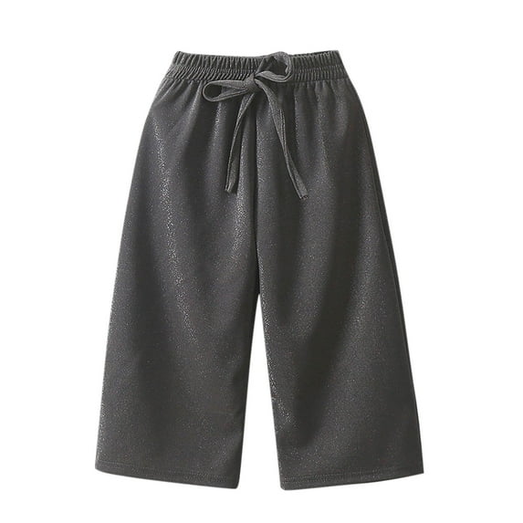 tarylea Girl Clothes Elastic Waist Tie Front Flare Pants Solid Color Wide Leg Trousers Casual Loose Fall Cute Pants