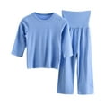thumbnail image 1 of tarylea Girls Clothes 2 Piece Set Homewear 3/4 Sleeve Tops High Rise Stretch Wide Leg Suits Solid Color Loose Comfy Casual Outfits, 1 of 9