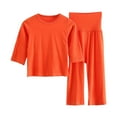 thumbnail image 1 of tarylea Girls Clothes 2 Piece Set Homewear 3/4 Sleeve Tops High Rise Stretch Wide Leg Suits Solid Color Loose Comfy Casual Outfits, 1 of 9