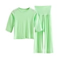 thumbnail image 1 of tarylea Girls Clothes 2 Piece Set Homewear 3/4 Sleeve Tops High Rise Stretch Wide Leg Suits Solid Color Loose Comfy Casual Outfits, 1 of 9