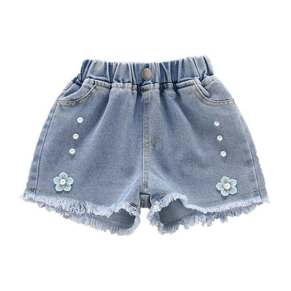 tarylea Girls Denim Shorts Elastic Waisted Jeans Shorts Bowknot Frayed Hem Pull on Summer Shorts