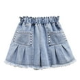 thumbnail image 1 of tarylea Girls Denim Shorts Elastic Waisted Jeans Shorts Bowknot Frayed Hem Pull on Summer Shorts, 1 of 8