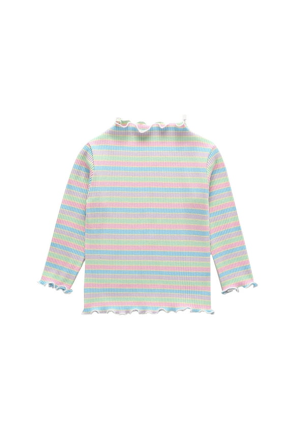 Girls Long Sleeve Shirts Crewneck Pullover Tops Color Block Striped Blouse Undershirts