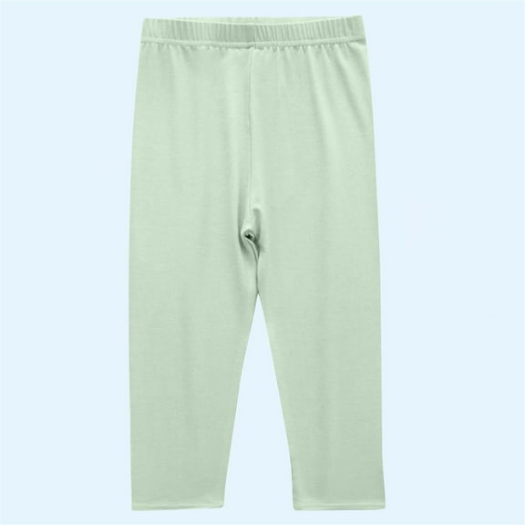 tarylea Girls Pants High Rise Elastic Waist Mid Length Pants Leggings Casual Comfy Stretch Solid Color Pants