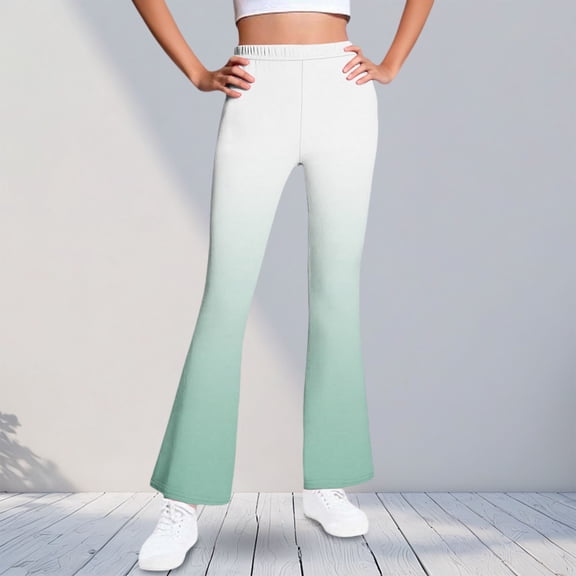 tarylea Girls Pants High Rise Fitted Fleece Lined Bell Bottom Flare Pants Casual Comfy Gradient Color Dailywear Pants