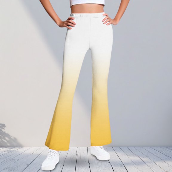 tarylea Girls Pants High Rise Fitted Fleece Lined Bell Bottom Flare Pants Casual Comfy Gradient Color Dailywear Pants