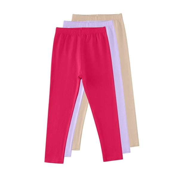 tarylea Girls Pants Multipacks Elastic Waist High Rise Leggings Casual Comfy Stretch Solid Color Bottom Pants