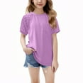 thumbnail image 1 of tarylea Girls Tops Crochet Short Sleeve Shirts Round Neck T Shirts Loose Fitted Summer Blouses, 1 of 8