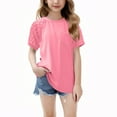 thumbnail image 1 of tarylea Girls Tops Crochet Short Sleeve Shirts Round Neck T Shirts Loose Fitted Summer Blouses, 1 of 8