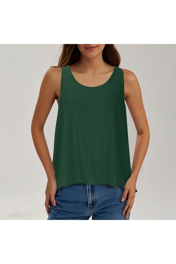 Going out Tank Tops for Women Sleeveless Scoop Neck Back Split T-Shirts Casual Loose Summer Dressy Cute Tops
