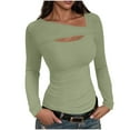 thumbnail image 1 of tarylea Going out Tops for Women Cutout Irregular Neck Long Sleeve Camisole Solid Color Slim Fitted Ribbed Tops Casual Trendy Fall Tops, 1 of 7
