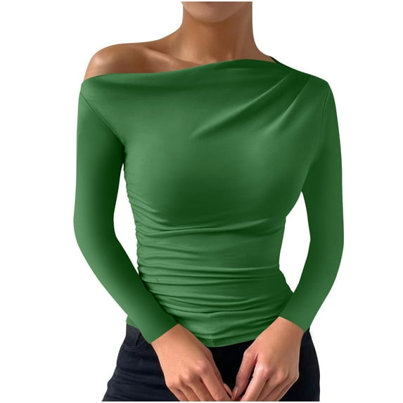 tarylea Going out Tops for Women One Shoulder Slim Fitted Tops Long Sleeve Solid Color Shirts Casual Cute Trendy Comfy Tops