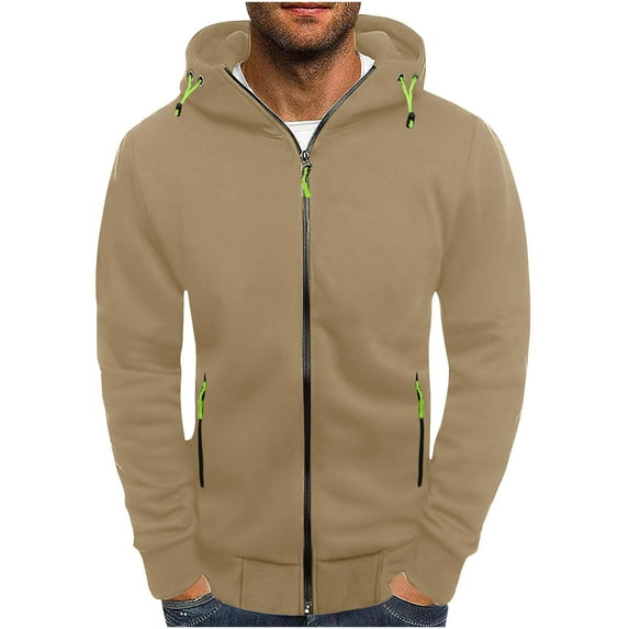 tarylea Hoodies for Men Long Sleeve Full Zipper Drawstring Jackets with Zip Pockets Casual Fall Comfy Sweatshirts Tops