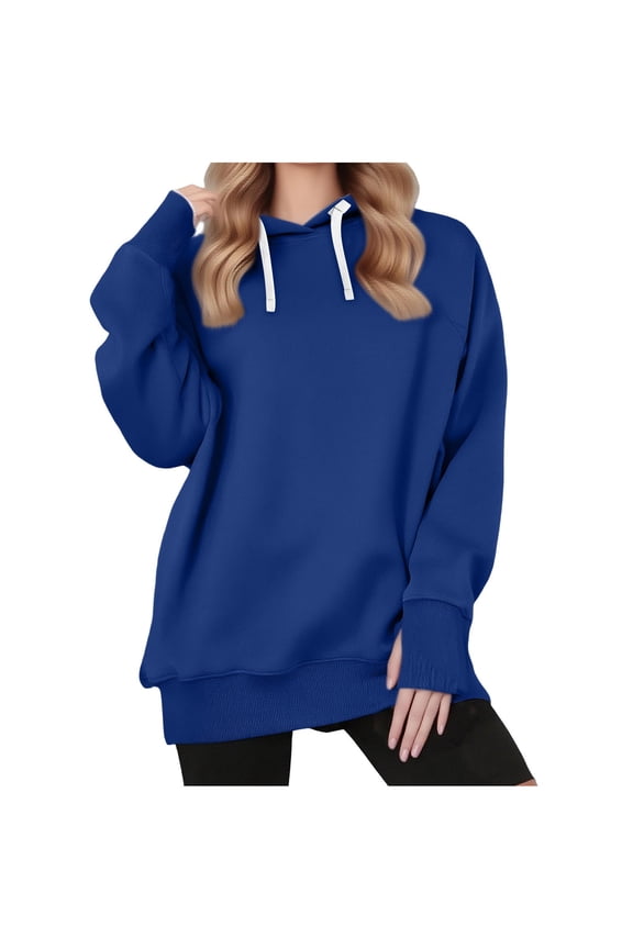 Hoodies for Women Drawstring Long Sleeve Sweatshirts with Thumb Holes Solid Color Tunic Casual Loose Workout Fall Pullover