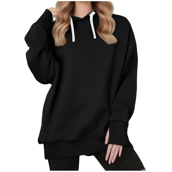 tarylea Hoodies for Women Drawstring Long Sleeve Sweatshirts with Thumb Holes Solid Color Tunic Casual Loose Workout Fall Pullover