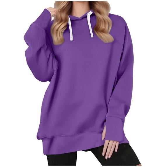 tarylea Hoodies for Women Drawstring Long Sleeve Sweatshirts with Thumb Holes Solid Color Tunic Casual Loose Workout Fall Pullover
