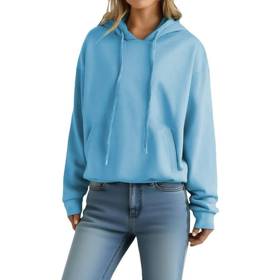 tarylea Hoodies for Women Drawstring Solid Color Sweatshirts Long Sleeve Loose Pullover with Pockets Casual Fall Basic Tops