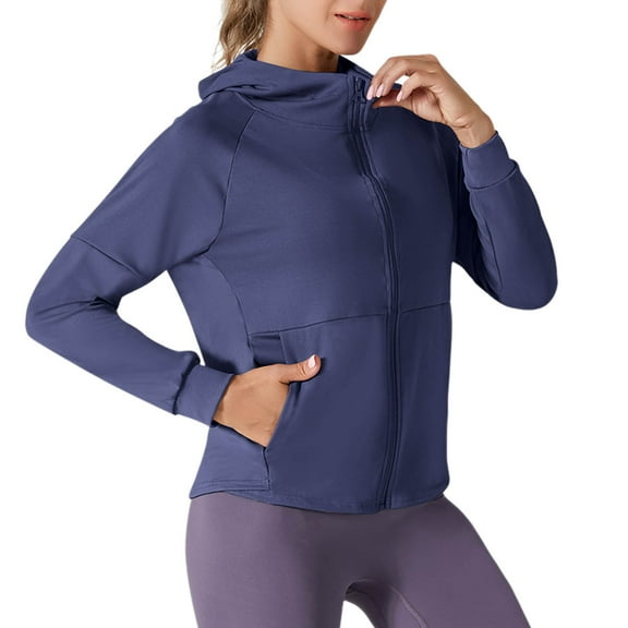tarylea Hoodies for Women Full Zipper Solid Color Crop Tops Long Sleeve Loose Jackets Casual Comfy Yoga Workout Sunproof Tops