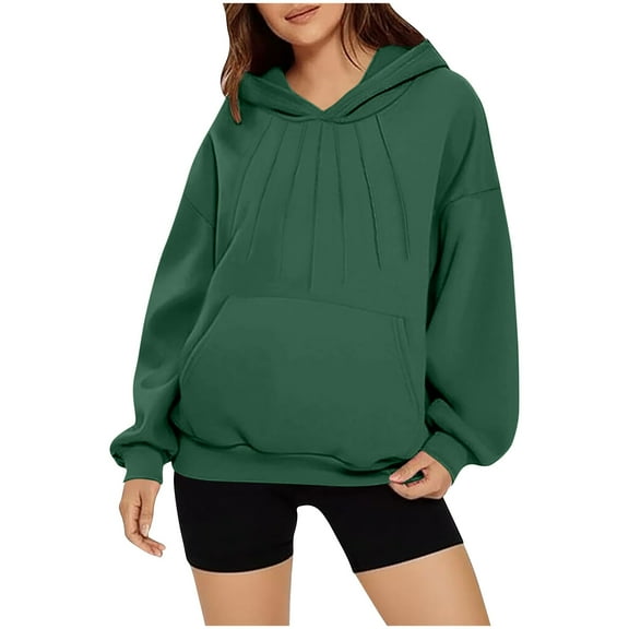tarylea Hoodies for Women Long Sleeve Cinch Cuff Sweatshirts Solid Color Loose Pullover with Pockets Casual Trendy Fall Workout Tops