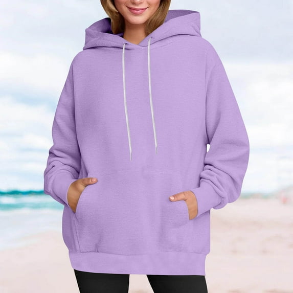 tarylea Hoodies for Women Long Sleeve Drawstring Pullover Oversized Casual Loose Fall Solid Color Tops with Pockets